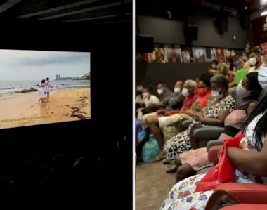 Além da população de rua, jovens puderam assistir  curtas-metragens dentro de uma sala de cinema.