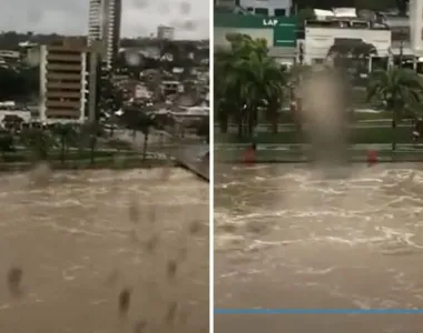 Ruas de Itabuna ficam debaixo d'água após nível de rio subir
