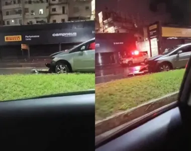 O Veículo subiu no passeio e bateu no poste