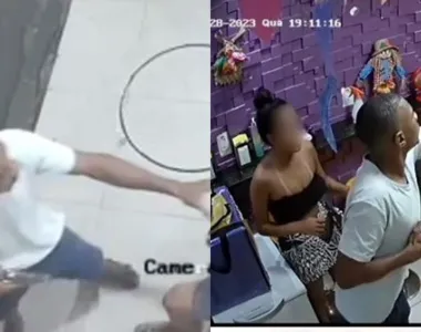 Momento em que o criminoso assalta os clientes