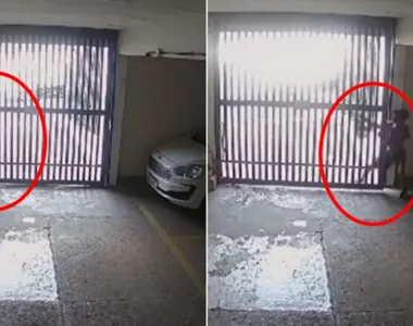 O homem tentou invadir o edifício por meio da entrada do portão da garagem