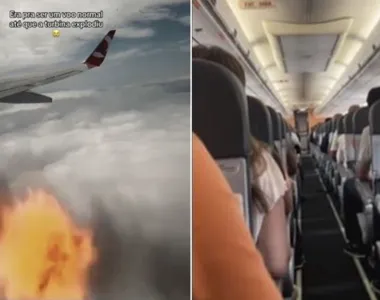 Momento da explosão do motor do avião chegou a ser flagrado por passageira