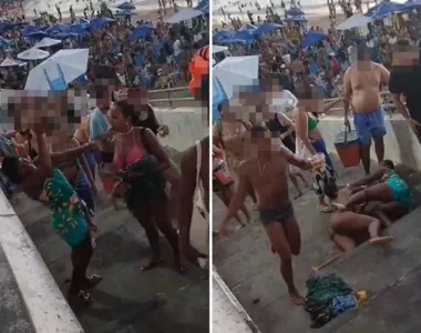 Em meio a lotação na praia da região, duas mulheres trocaram agressões no meio da escadaria