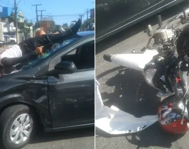O motoqueiro ultrapassou o condutor do veículo e foi arremessado