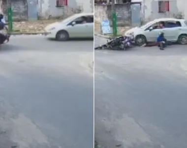 Impacto fez o motoqueiro ser arremessado para debaixo de um carro no local