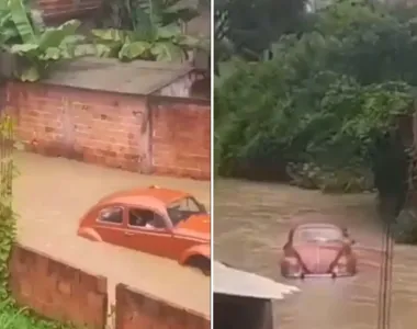 O fusca foi levado pela enchente com pessoas dentro