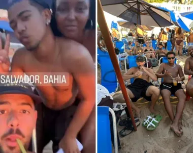 Pedro Sampaio com amigos na Praia da Barra