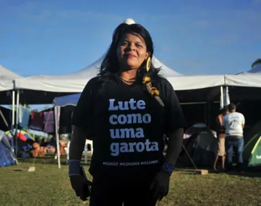 Sonia Guajajara, então coordenadora executiva da APIB (articulação dos Povos Indigenas do Brasil), em visita a Bahia em 2019