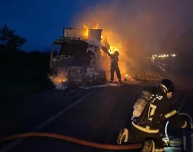 O carro em que o motorista dirigia bateu de frente com um caminhão na BR-242