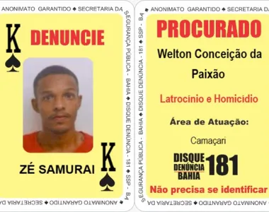 Welton Conceição da Paixão, o “Zé Samurai”, assumiu a carta Rei de Espadas e entrou na lista dos mais procurados.