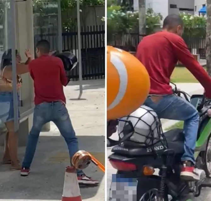 Imagem ilustrativa da imagem Assista: motoboy bate em mulher com capacete na Barra