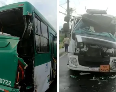 Acidente envolveu um ônibus e caminhão