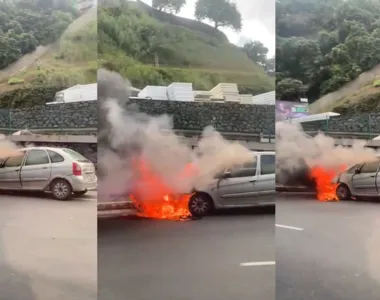 Carro ficou em chamas na manhã desta segunda-feira (29)