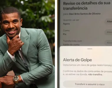 Mensagem de alerta aparece na tentativa de fazer uma transferência para a conta de Davi