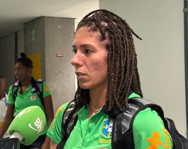 Cristiane durante entrevista após a goleada contra as jamaicanas