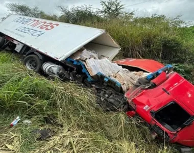 Carreta tombou no acostamento da pista