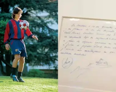 Guardanapo registra o primeiro contrato de Messi com o Barcelona
