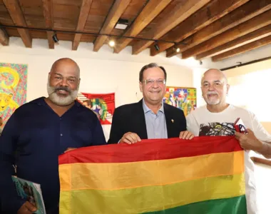 Marcelo Cerqueira, Maurício Bacelar e Luiz Mott durante a abertura da Semana da diversidade em Salvador em 202, no museu do Ipac