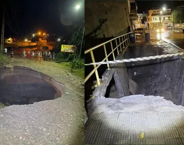Água abriu cratera em uma das ruas da cidade