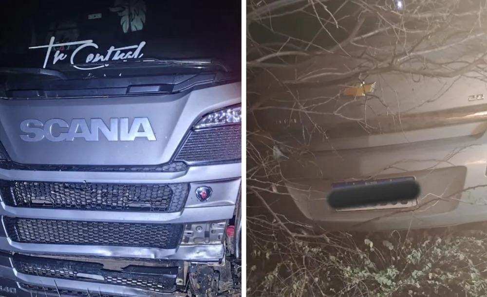 No local, os policiais constataram o choque entre um caminhão e um carro