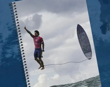 Caderno estampado com foto icônica de Gabriel Medina