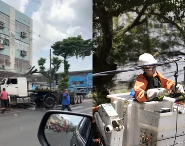 Carreta derrubou poste no Largo dos Mares nesta terça-feira (3)