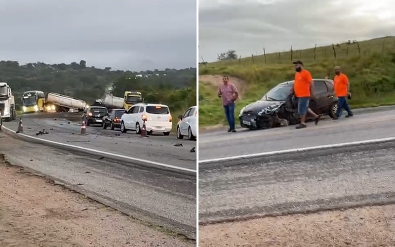 Acidente envolveu carro de passeio e de caminhão