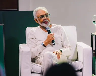 Gilberto Gil durante coletiva de anúncio da nova turê