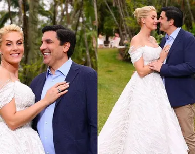 Ana Hickmann e Edu Guedes oficializam noivado durante cerimônia