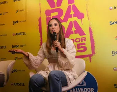 Claudinha em coletiva de imprensa no Festival Virada Salvador