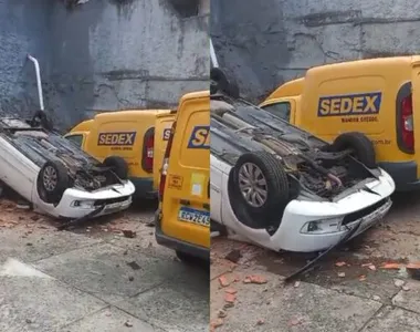 Carro capotou ao atingir a estrutura