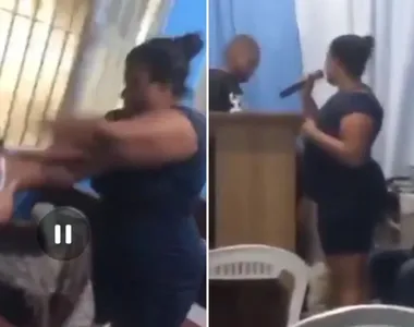 Mulher briga dentro de igreja evangélica