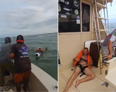 Imagens mostram o momento em que os homens são retirados do mar