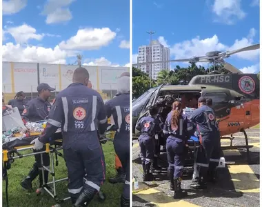 Helicóptero pousou no estádio municipal de Santo Amaro, onde a criança, já estabilizada, embarcou e foi levada para Salvador