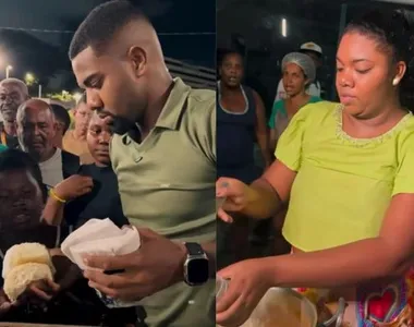 Davi Brito e Raquel Brito em doação de alimentos