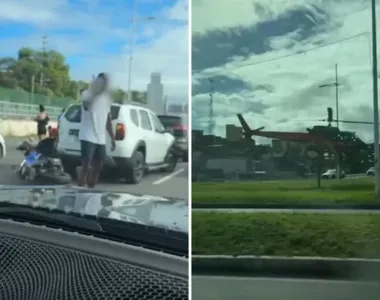Helicóptero pousou na Avenida Paralela