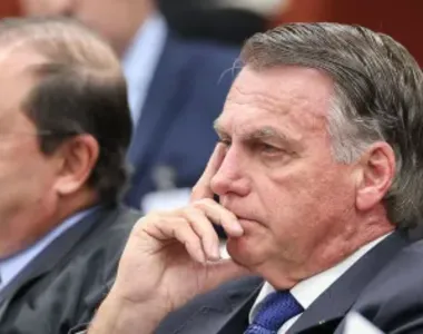 Ex-presidente Jair Bolsonaro (PL) durante primeiro dia de julgamento da denúncia da PGR no STF