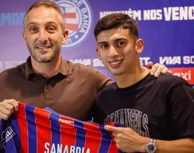 Cadu Santoro, diretor de futebol, e Mateo Sanabria, novo atacante do Bahia