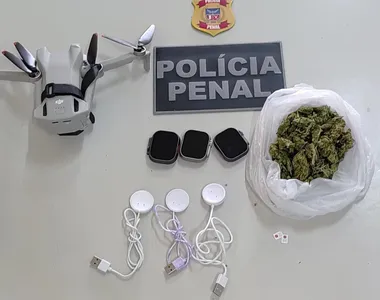 Drone e materiais interceptadas pelos agentes penais