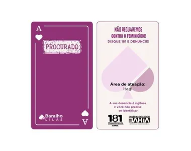 Anúncio do Baralho do Crime Lilás