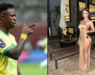 Jogador Vini Jr. e a influenciadora Bia Miranda