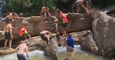 Imagem ilustrativa da imagem Tragédia na cachoeira: criança fica presa em pedra e morre afogada