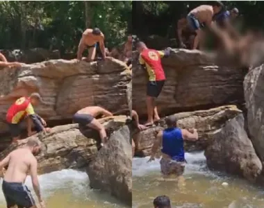 Criança ficou com o pé preso na pedra