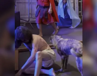 Cadela invade Paixão de Cristo para salvar Jeus