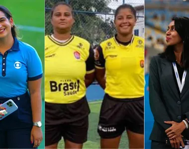 Gabrielle Gomes, as árbitras Odilene Nascimento e Rafaela Maciel, e Moara Miranda