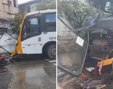 Micro-ônibus terminou no muro