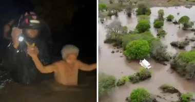 Imagem ilustrativa da imagem Cordão humano salva pessoas de ambulância arrastada após forte chuva