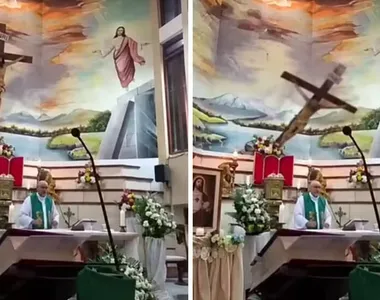 Imagens mostram o momento em que a cruz caiu