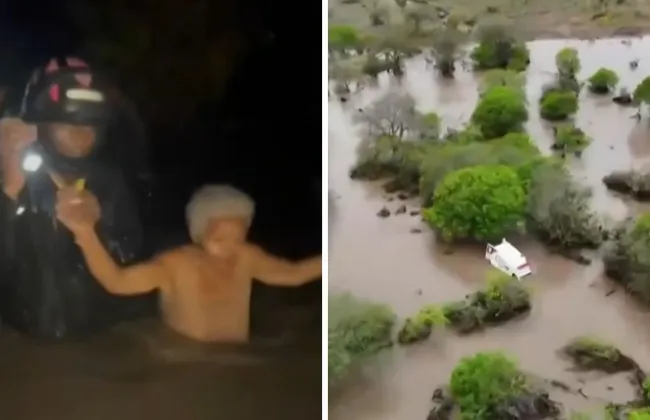 Imagem ilustrativa da imagem Cordão humano salva pessoas de ambulância arrastada após forte chuva