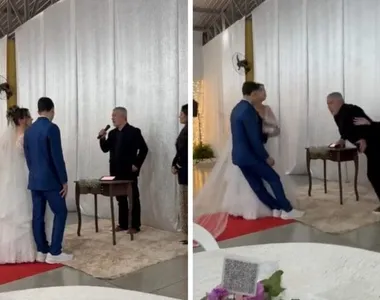 Gustavo caiu enquanto celebrante conduzia o casamento
